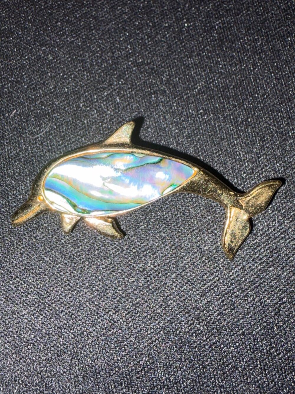 Vintage Abalone Shell Dolphin Brooch Gold Tone Paua Ocean Sea Life Pin